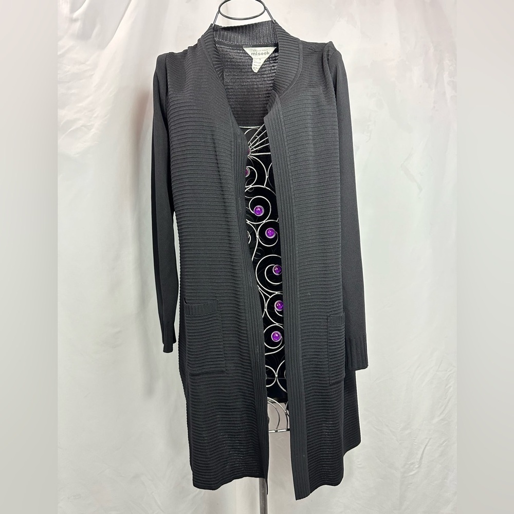 Misook black ribbed long cardigan size S